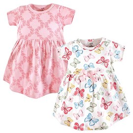 Touched by Nature Girls, Toddler, Baby and Womens Organic Cotton Short-Sleeve and Long-Sleeve Dresses, Butterflies Short Sleeve, 18-24 Months
