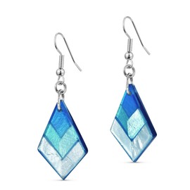 AeraVida Ocean Elegance Kite or Diamond Shaped Capiz Shell in Blue Tones Dangle Earrings | Sterling Silver Dangle Earrings | Vintage Earrings for Women