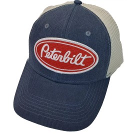 Sportsman Headwear Peterbilt Red Patch Garment Washed Sportsman Trucker Hat Snapback Navy/Stone