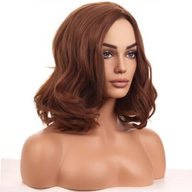 BERON Brown Wigs for Womens Short Curly Wavy Wig Girls Light Brown Side Part Wigs Shoulder Length Heat Resistant Synthetic Daily or Cosplay Party Used Wigs