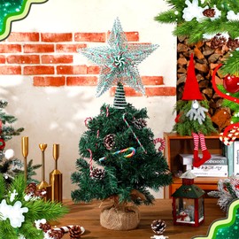 Yalikop 11'' x 12.2'' Christmas Star Tree Topper Peppermint Star Treetop Christmas Candy Tree Topper Candy Cane Christmas Tree Top Xmas Tree Decorations Candy Themed Party Supplies (Green, White)