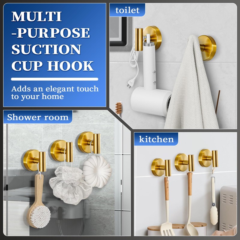 warlve Suction Cup Hooks No Drill Stainless Steel Shower Hooks