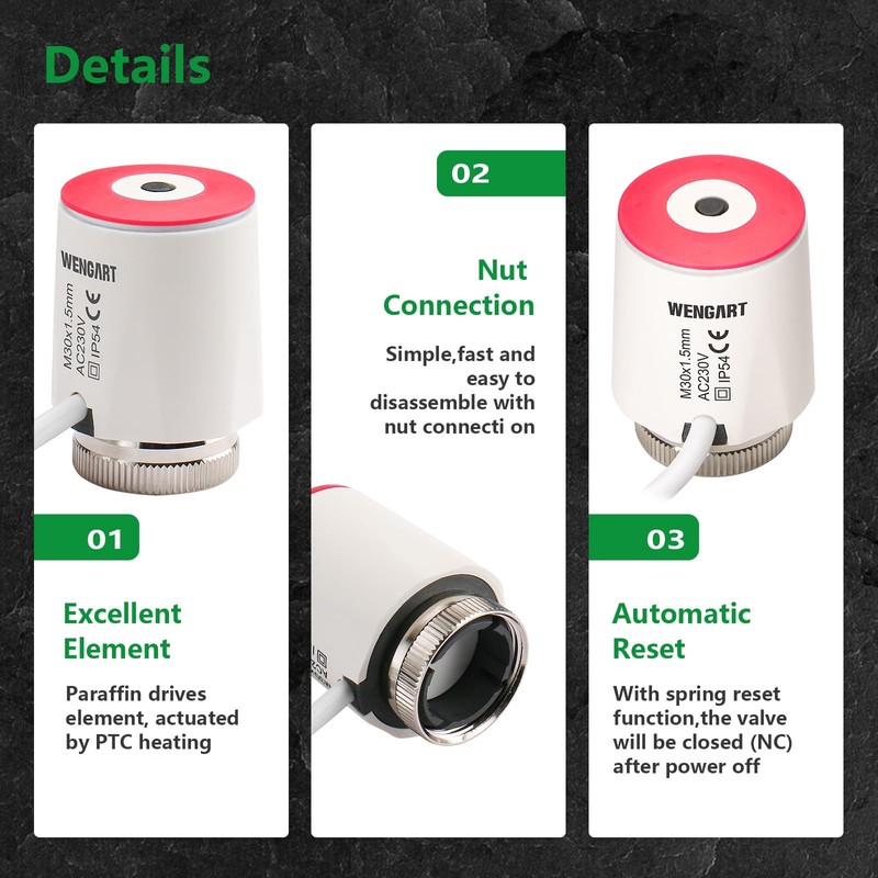 Wengart Thermoelectric Actuator WG5015,AC230V On/Off Status Visible Normaly Closed for