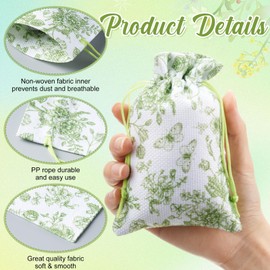 Supervitae 30 Pcs Green Floral Burlap Gift Bags with Drawstring 4 x 6 Inch Small Green Flower Gifts Bag Bulk Wedding Mini Jewelry Pouch for Women Bridal Baby Shower Christmas Party Supplies