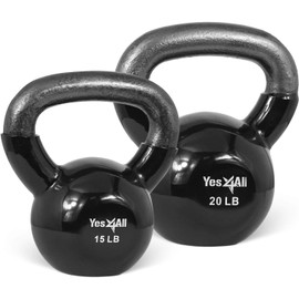 Yes4All Kettlebells 15 20 lbs Set Weight Vinyl Coated Cast Iron for Dumbbell Weights Exercises, Gym, Fitness, Full Body Workout Equipment Push up, Grip and Strength Training, Black