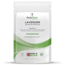 Bodygenix Lavender 500mg Capsules - Anti Inflammatory Anxiety Sleep Support Vegan Friendly Natural Supplement - 120 Capsules 4 Month Supply