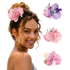 HAIMEIKANG Hawaiian Flower Hair Clips for Women - 3PCS Beach Tropical Hair Clips for Girls,Artificial Flower Clips for Beach,Hawaiian Hair Accessories for Vacation Party