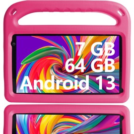 Kids Tablet Android 13 FHD 7 Inch 7GB RAM + 64GB ROM (TF 256GB) WiFi 5G Bluetooth Child Education Play Store Dual Camera Kids Control with Protective Case for Tablet Pink