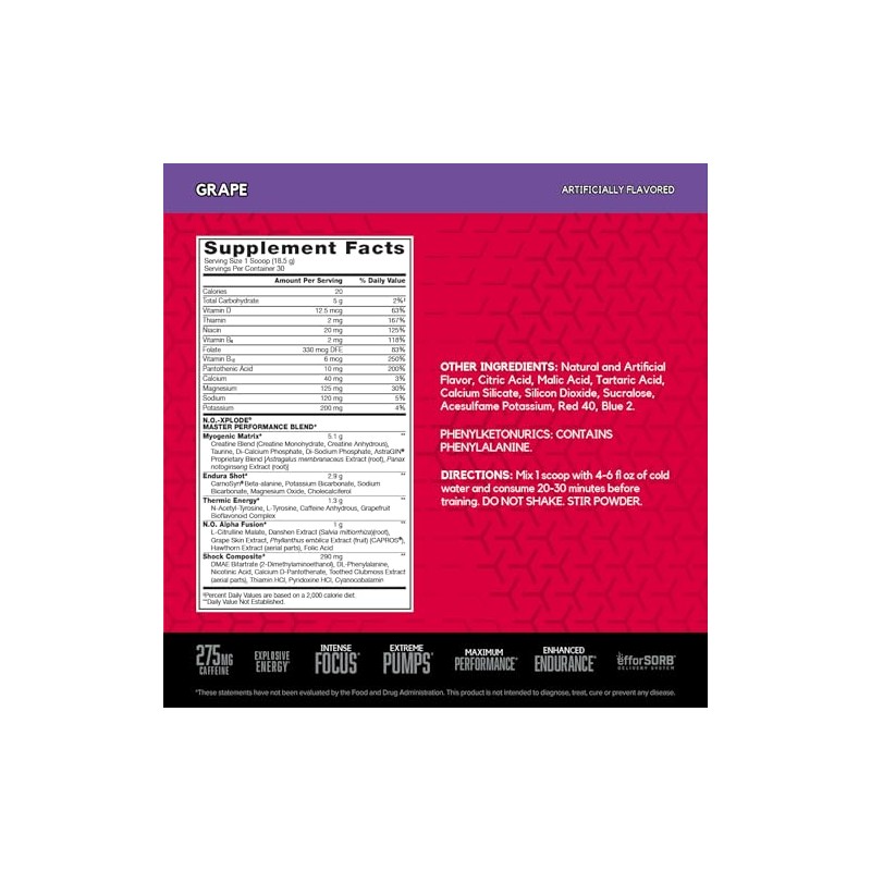 Bsn N.o.-xplode, Grape, 1.22 LB (30 Servings)