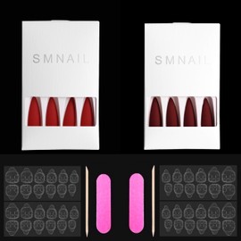 CB 48 Pcs/ 2-Colors Kit, Long Oval Round Pointed Almond Stiletto Full Cover Fashion Press-On Fake Nails Acrylic DIY Nail Kit Artificial Nail Tips Matte B