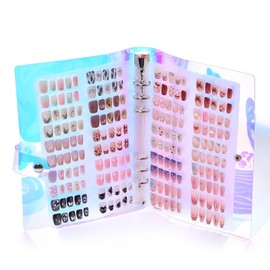 KADS Holographic Press-On Nails Organizer Book - 2 Double-Sided Storage Pages with Adhesive Backing, Includes 60 Pre-Cut & 1 Roll 300cm Double-Sided Tape for Nail Artists & DIY Enthusiasts