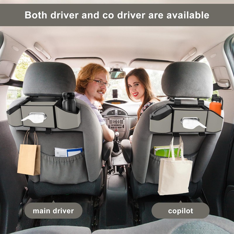 Hiitytin 7-In-1 Car Seat Back Organizer with 3.74” Cup Holders,