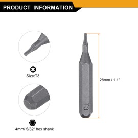 HARFINGTON 3pcs T3 Torx Screwdriver Bit 5/32" Hex Shank 28mm Length S2 Steel Magnetic Star 6 Point Head Hex Screw Driver Bits for Electric Manual Screwdrivers Precision Repair