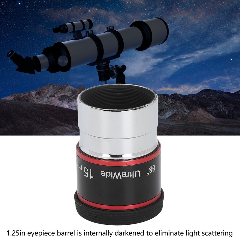 1.25in 15mm 68 Degree Ultra Wide Angle Eyepiece for Telescope