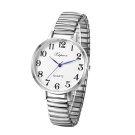 JewelryWe Women's Watch, Elegant Analogue Quartz Watch with Digital Dial and Elastic Alloy Strap, Gold/Silver, 4-silver, Minimalist or casual