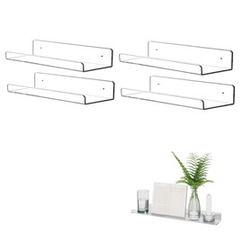 KITE-RUNNER Floating book shelves for kids room,Clear Acrylic Floating Shelves Display Ledge,Clear Acrylic Floating Wall Shelves,Invisible Kids Bookshelf and Small Toy Storage (4 Pack,30cm)