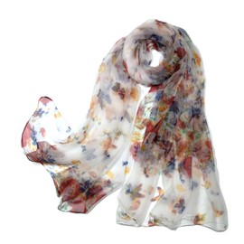 Shanlin Mulberry Silk Long Scarves in Gift Box (65"x39.5"), Floral-butterflies, Standard