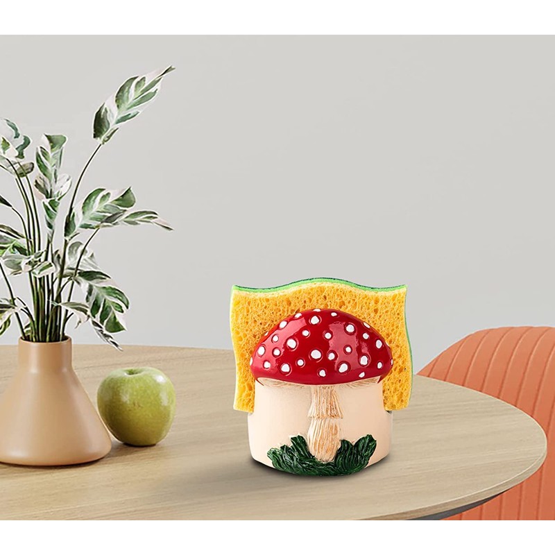 dgudgu Mushroom Kitchen Sponge Holder Resin Sponge Dish Red Sponge
