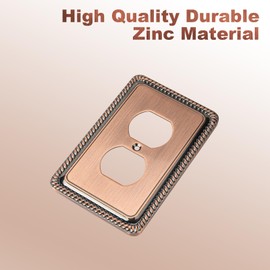 Henne Bery Rope Edge Decorative Wall Plate Switch Plate Outlet Cover (Single Duplex, 3 Pack, Antique Copper)