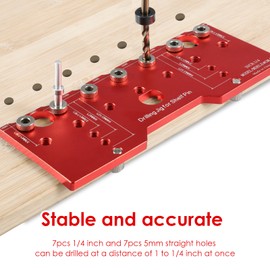 Shelf Pin Jig, 1/4 Inch 5mm Aluminum Alloy Shelf Pin Drilling Guide, Precise Cabinet Mounting Template Jig, 32mm Spacing Woodworking Straight Hole Drilling Jig Hardware for Cabinet Shelf (Red)