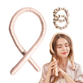 Cestlisse Rizadores De Seda Sin Calor Para Rizos Naturales Y Esponjosos, Con Espiral Suave. Cinta Para Rizos Sin Calor Con Coletero Para Dormir Toda La Noche. Color Champán (Clip No Incluido).