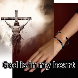RENYILIN Black stainless steel religion quotes faith in Christian Bible verses inspiring cuff bracelets for men and women (With God All Things Are Possible. Mat 19:26)