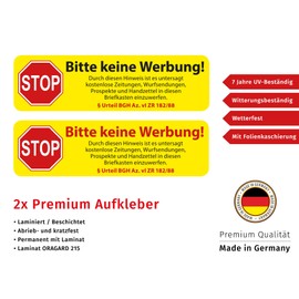 Sticker Set Letterbox "Bitte keine Werbung" Weatherproof and UV Resistant
