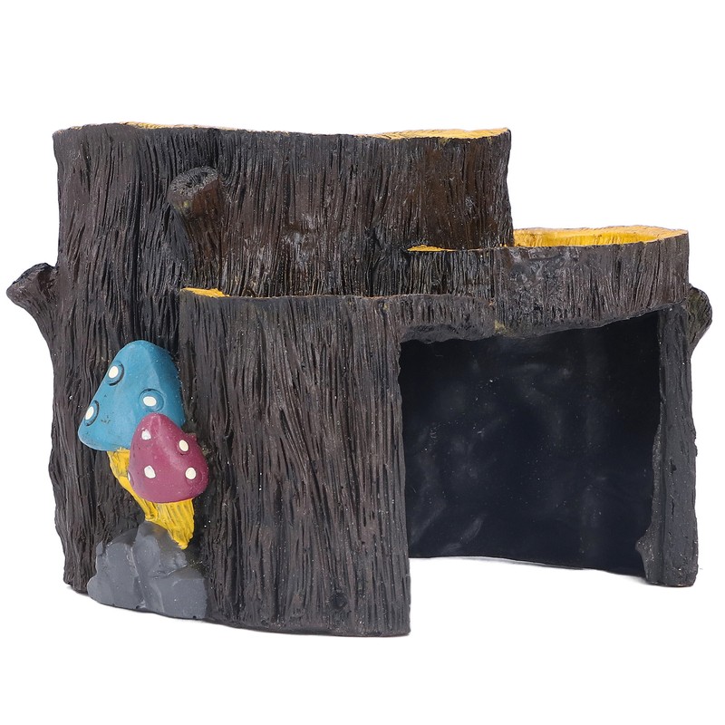 Resin Mini Stump Shape Hiding Hole Wooden Cave Artificial Aquarium