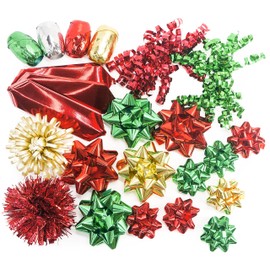CT CRAFT LLC Gift Bows 22 PCS Set Multi Colored Assorted - Bow x 18 pcs + Kegg Roll x 4 pcs - Red/Gold/Green, Holiday Christmas Birthday Party Wrapping