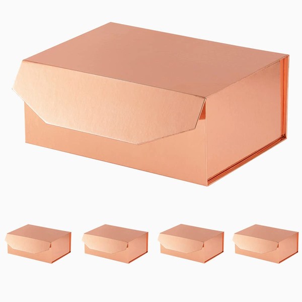PACKGILO 5Pcs RoseGold Gift Box 9.5x7x4 Inches, Sturdy Gift Box with Lid for Gift Packaging, Foldable Magnetic Closure Storage Boxes, Bridesmaid proposal box, Rectangle Collapsible Box