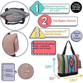 NGIL Medium Top Zipper Closure Canvas Tote Bag with Attached Matching Coin Purse For Teachers, Moms, Students and Nurses (Retro Stripes-navy)