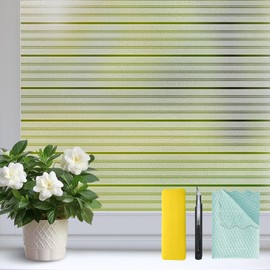 Niviy Window Privacy Film with Installation Tools, Stripe Frosted Glass Window Film Non Adhesive Vinyl Removable Static Cling Door Coverings Home Tint Blinds (Pure, 17.5 x 78.7 inch)