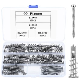 Pack of 90 Self-Drilling Plaster Dowels, Cavity Dowels, Metal Plasterboard Dowels with Screws, Drywall Dowels for Plasterboard Walls, with Self-Tapping Screws, Mounting in Plasterboard Concrete Bricks