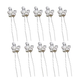 Amaezorx 10Pcs Gold Leaf Pearl Bridal Hair Pin Set - Elegant U Shape Wedding Hair Accessories for Bride & Bridesmaids, Vintage Hairpins for Updos & Styling (Silver)
