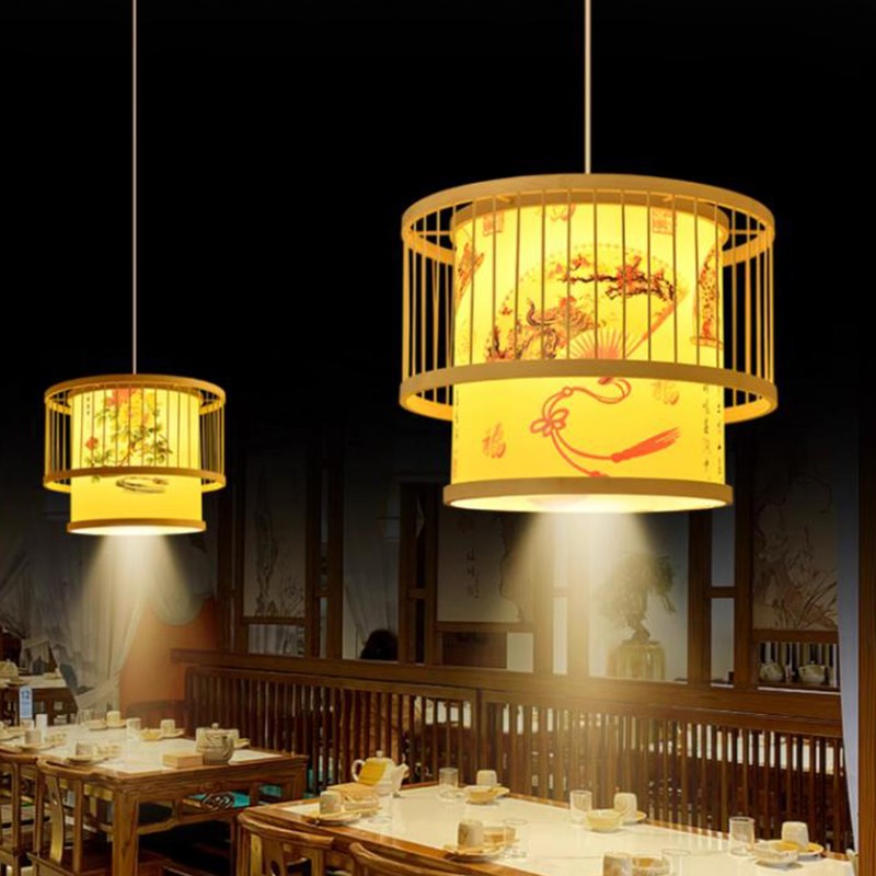Chinese Style Bamboo Chandelier Patterned Bamboo Art Pendant Lamp Shade