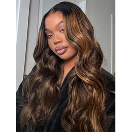 YIROO Glueless Pre Everything 13x4 Lace Front Wigs Ombre Brown Human Hair Balayage Highlights Blonde Body Wave Chocolate Brown Blonde Bye Bye Knots Wear and Go Pre Cut HD Lace Pre Plucked Wig 18Inch