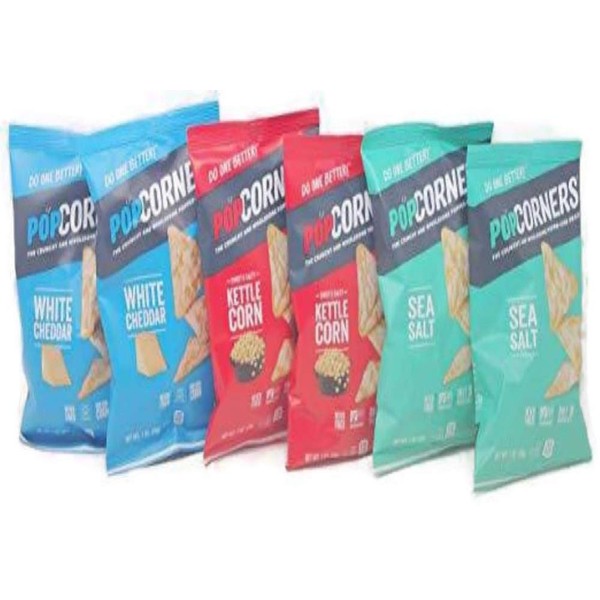 Popcorners - Snap of a Chip and Wholesome Popcorn - Variety Pack BUNDLED! - 6 Pack (1 oz.) bags. Sea Salt, White Cheddar and Sweet & Salty Kettle Corn Small Storage Space Friendly!
