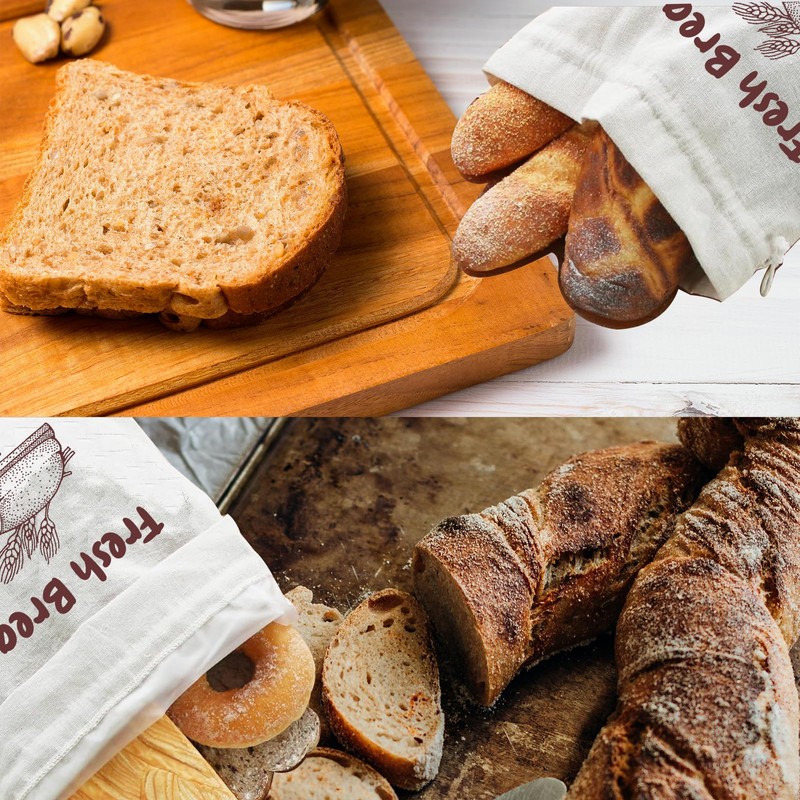 Hacinbiz 3 Pack Linen Bread Bags with Inner Lining -