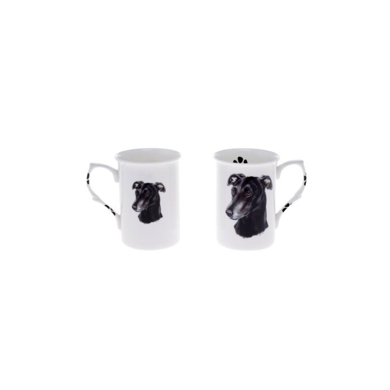 (BB30) Set of 2 Bone China BEAKERS/Mugs Black Greyhound Presentation