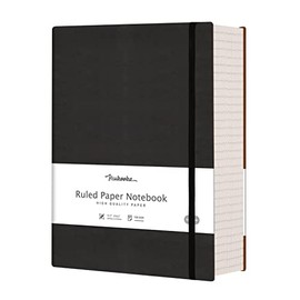 Hiukooka College Ruled/Lined Notebook- 320 Pages A4 Softcover Large Journal, 8.5''×11'', 100GSM Thick Paper, Faux Leather, Inner Pocket - Black