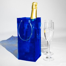 Muka Blue Wine Ice Bag with Handle, Collapsible Wine Cooler Ice Bag Portable PVC Wine Cold Bag for Champagne, Wine