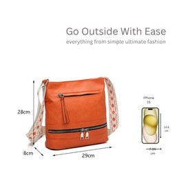 Women's Multi Zipper Practical PU Leather Slim Shoulder Handbag Crossbody Bag -BLACK