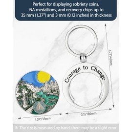 CHURYUML CHURYUML AA Coin Holder Keychain - Courage to Change Stainless Steels Coin Keychain Holder, Double Sided Display Fits Sobriety Coins AA Medallions Recovery Chip Inspirational Sobriety Gifts