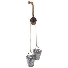 Vintage Galvanized Bucket & Pulley Metal Olive Buckets (Farmhouse Hanging Flower Pots) Perfect for Succulents