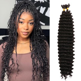 Seimainurs Deep Wave Crochet Hair Long Curly Braiding Hair for Boho Braids Ocean Wave Braiding Hair for Black Women (1B#, 18 Inch (Bundles of 2))
