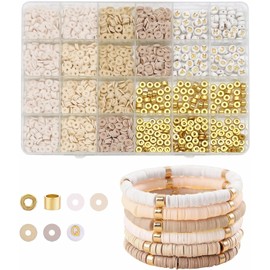 2064Pcs Clay Beads Bracelet Kit, Assorted 4 Colors Heishi Beads Gold Letter Beads Charm Clay Beads for Jewellery Making Friendship Bracelet Necklaces Craft Supplies, Bead Kit for Girls Adults DIY