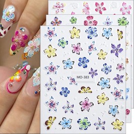 3Sheets 5D Embossed Flower Nail Stickers for Nail Art Self Adhesive Floral Nail Decals Nail Supplies Manicure Sliders Flower Stickers Engraved Nail Design Stickers for Women Girl Nail Decoration