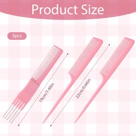 3 PCS Rat Tail Hair Combs Set, Pink Fine Tooth Rat Tail Comb Teasing Combs with Parting Tip for Women and Men Adding Volume Styling for Party