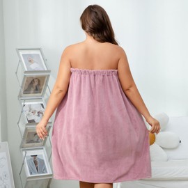 Plus Size Women's Towel Wrap with Hair Towel,Bath Wrap, Elastic Band, Fits 110-220 lbs, Soft Coral Fleece,Perfect as Shower Wrap Towel for Women or Velcro Towel Wrap Women (Purple)