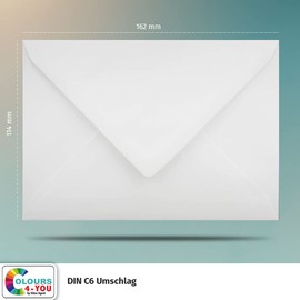 COLOURS-4-YOU Envelopes, DIN C6, White, 11.4 x 16.2 cm, 100 g/m² Envelopes with Wet Glue, Pointed Flap, without Window, Pack of 25